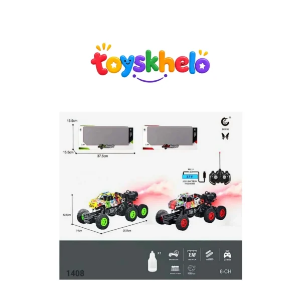 6-Wheel Drive High-Speed RC Drift Car with LED Headlights, Water Mist Smoke Effect & Rechargeable Battery 1408