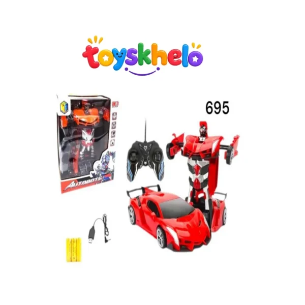 Remote Control (RC) Transforming Robot Car Set featuring a 2-in-1 design. 695